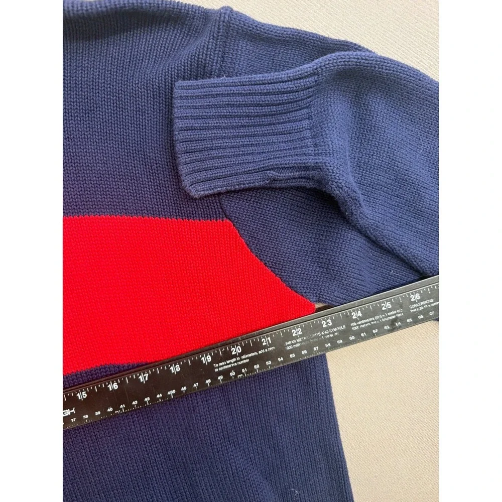 Polo Ralph Lauren Mens XL Turtleneck Sweater Navy Blue Red Stripe Cotton Knit